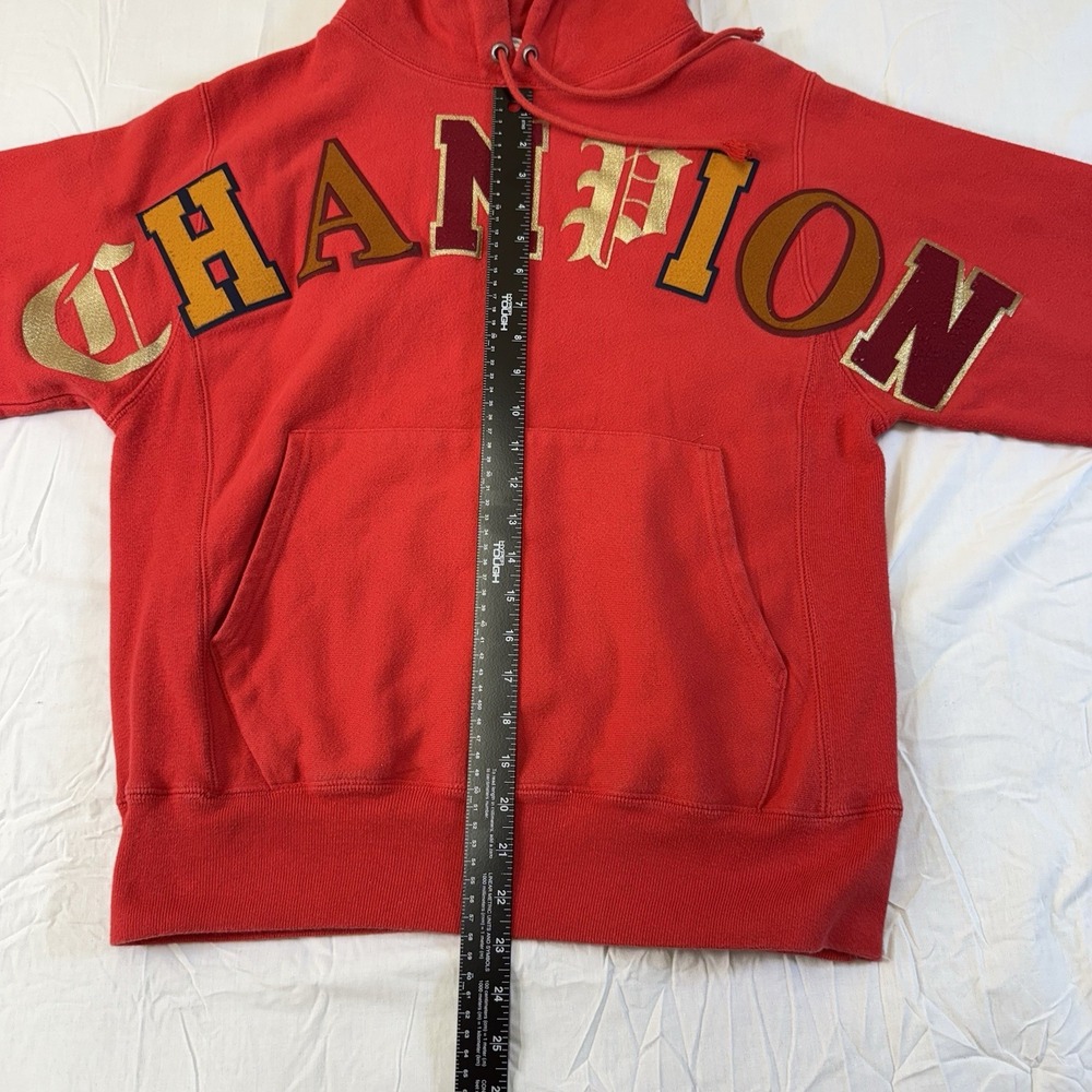Vintage 90S Champion Cotton Weave Hoodie Men's Or women's Embroidered Y2K Red - Picture 8 of 16